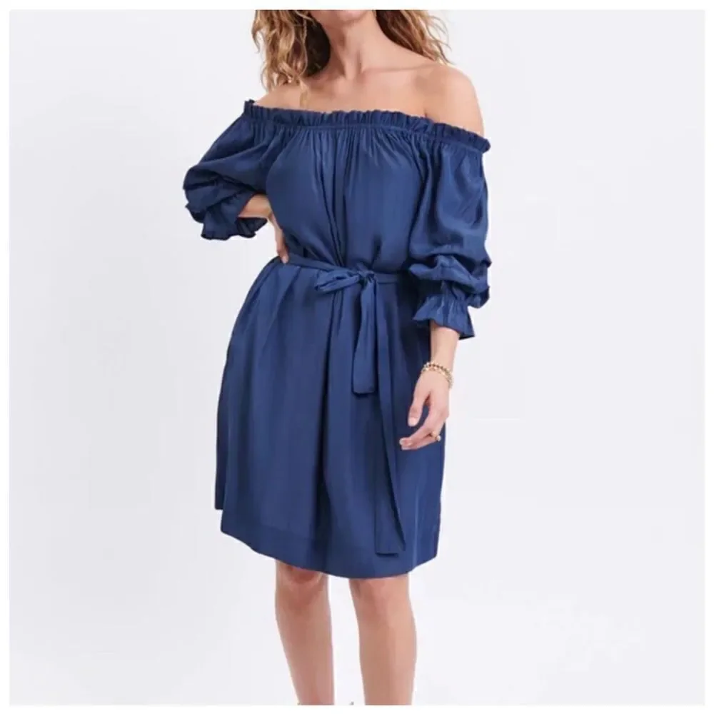 Mersea Blue Tulum Ruffle Dress Tie Waist Size Small - Picture 2 of 10